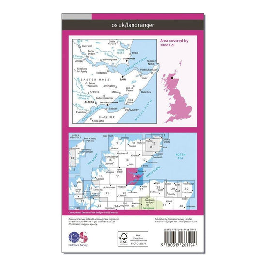 Landranger 21 Dornoch & Alness, Invergordon & Tain Map With Digital Version