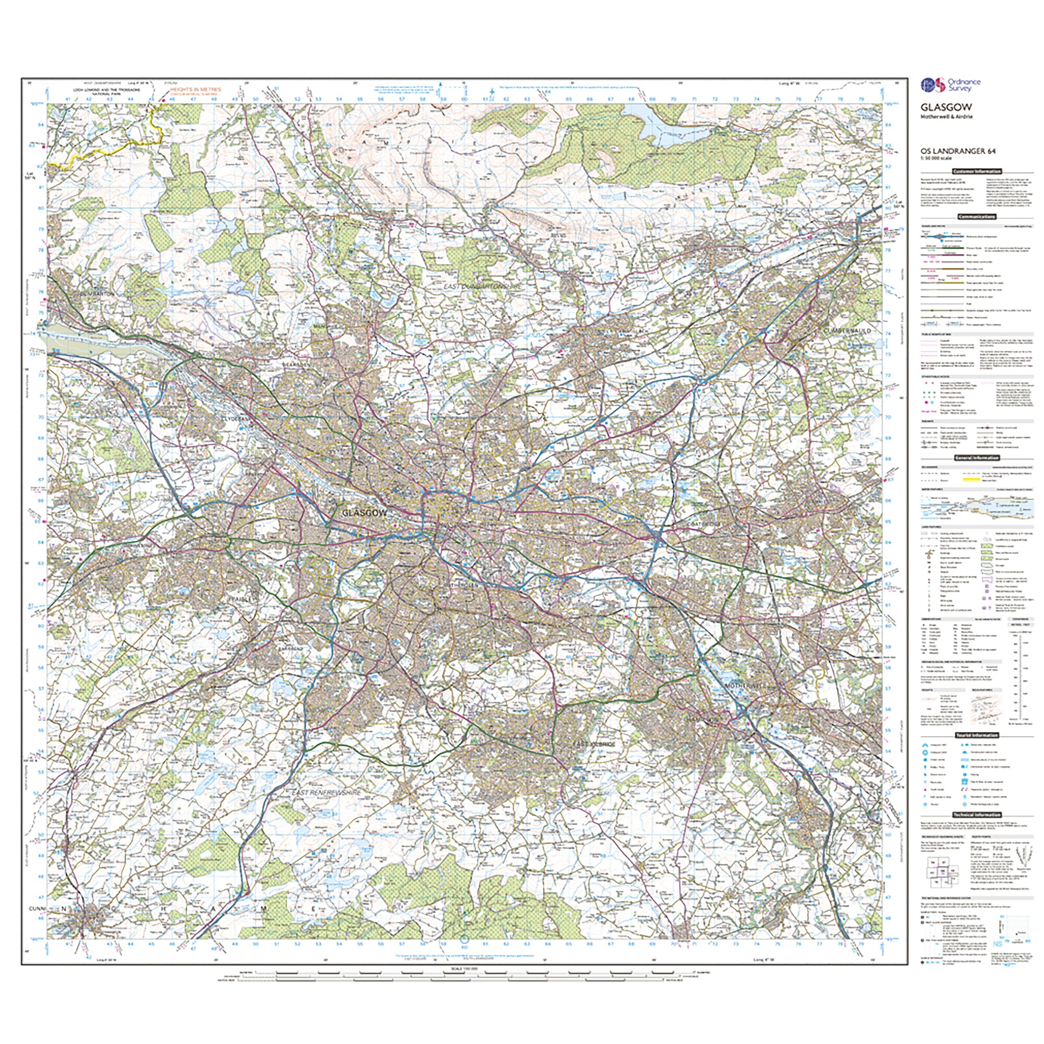 Landranger Active 64 Glasgow, Motherwell & Airdrie Map With Digital Version