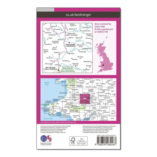 Landranger 148 Presteigne & Hay-on-Wye / Llanandras a'r Gelli Gandryll Map With Digital Version
