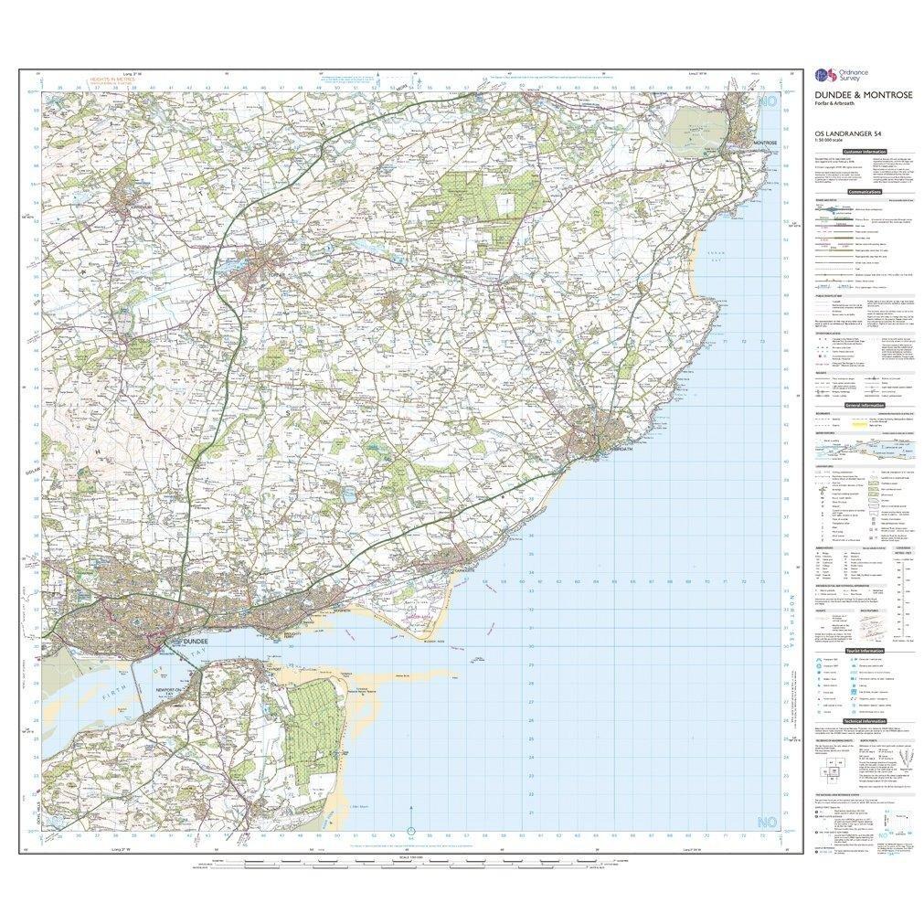 Landranger 54 Dundee & Montrose, Forfar & Arbroath Map With Digital Version