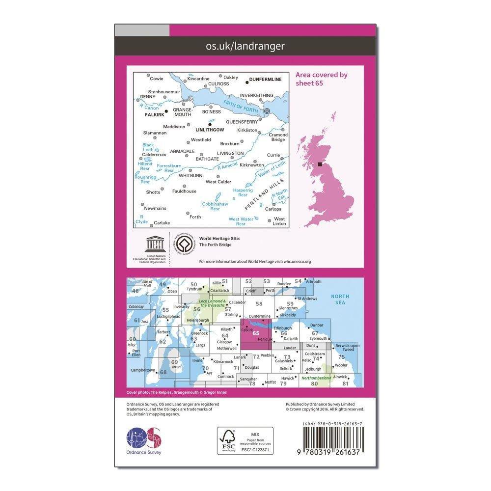Landranger 65 Falkirk & Linlithgow, Dunfermline Map With Digital Version
