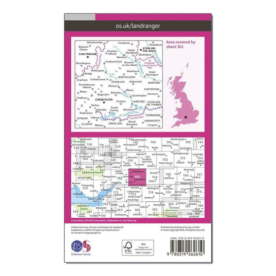 OS Landranger 163 Cheltenham & Cirencester, Stow-on-the-Wold Map