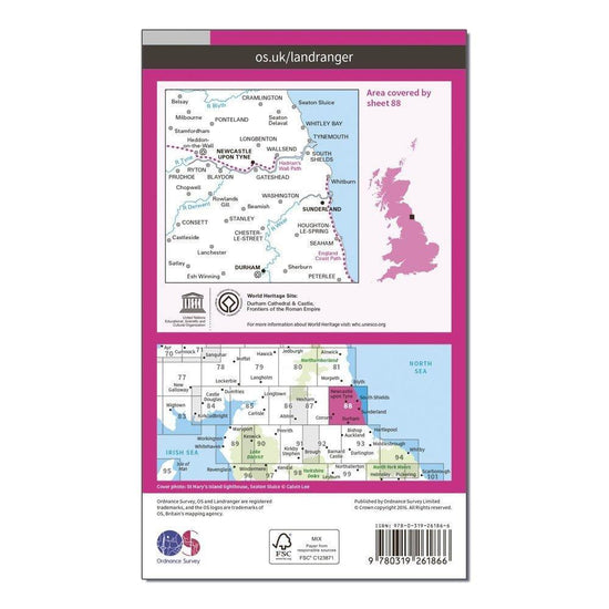 Landranger 88 Newcastle upon Tyne, Durham & Sunderland Map With Digital Version