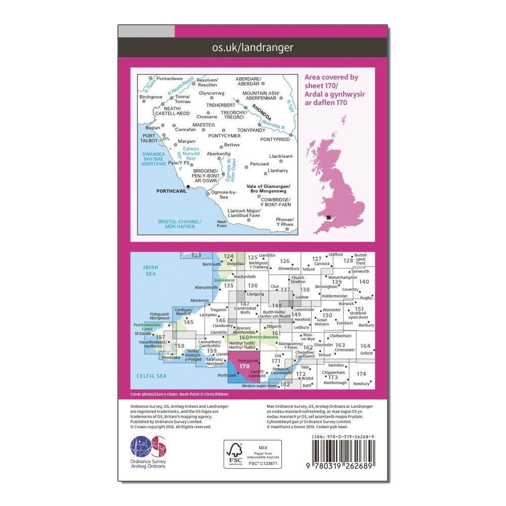 Landranger 170 Vale of Glamorgan, Rhondda & Porthcawl Map With Digital Version