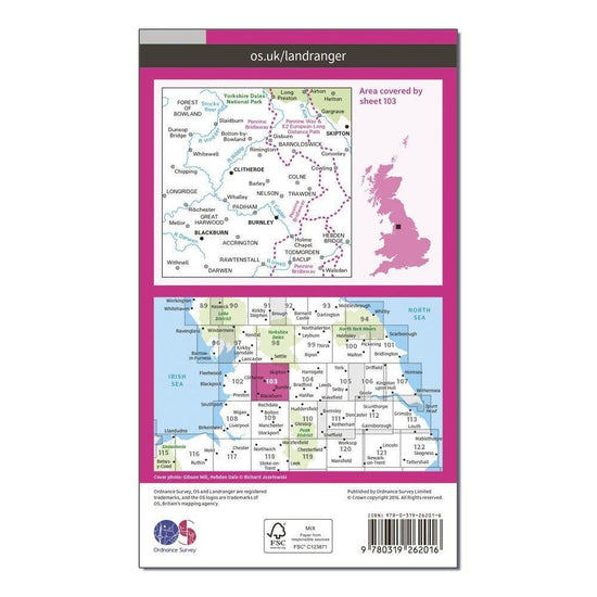 Landranger 103 Blackburn & Burnley, Clitheroe & Skipton Map With Digital Version