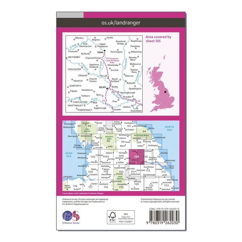 Landranger 105 York & Selby Map With Digital Version