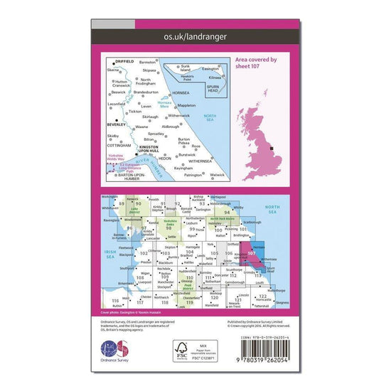Landranger 107 Kingston upon Hull, Beverley & Driffield Map With Digital Version