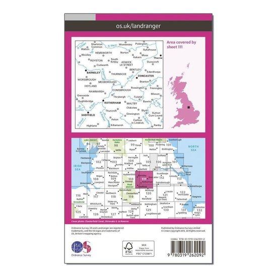 Landranger 111 Sheffield & Doncaster, Rotherham, Barnsley & Thorne Map With Digital Version
