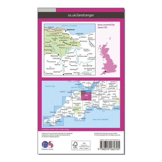 Landranger 181 Minehead & Brendon Hills, Dulverton & Tiverton Map With Digital Version