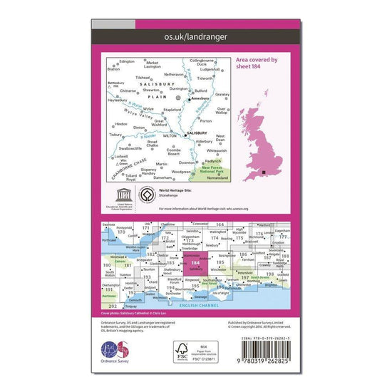 Landranger 184 Salisbury & The Plain, Amesbury Map With Digital Version