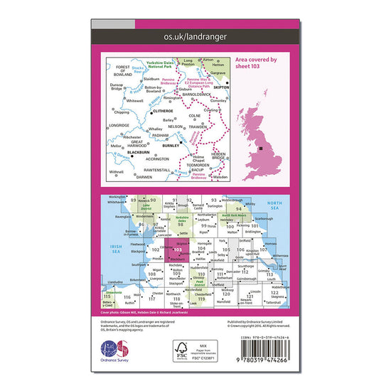 Landranger Active 103 Blackburn & Burnley, Clitheroe & Skipton Map With Digital Version