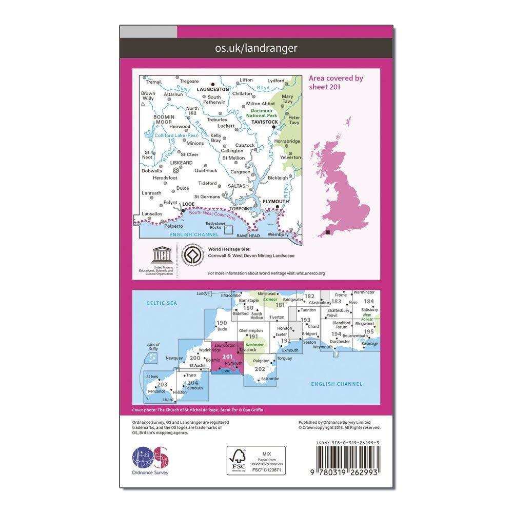 Landranger 201 Plymouth & Launceston, Tavistock & Looe Map With Digital Version