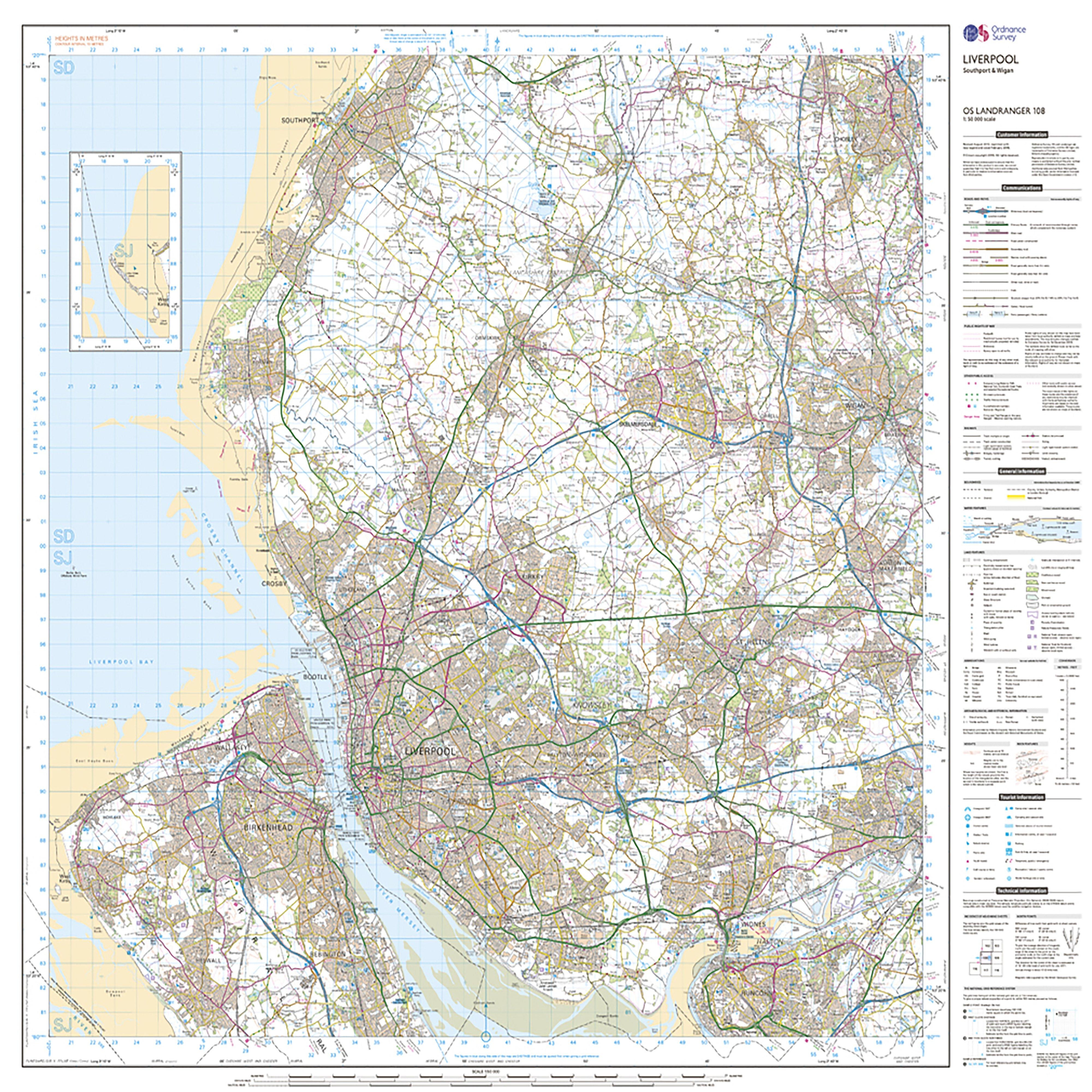 Landranger Active 108 Liverpool, Southport & Wigan Map With Digital Version