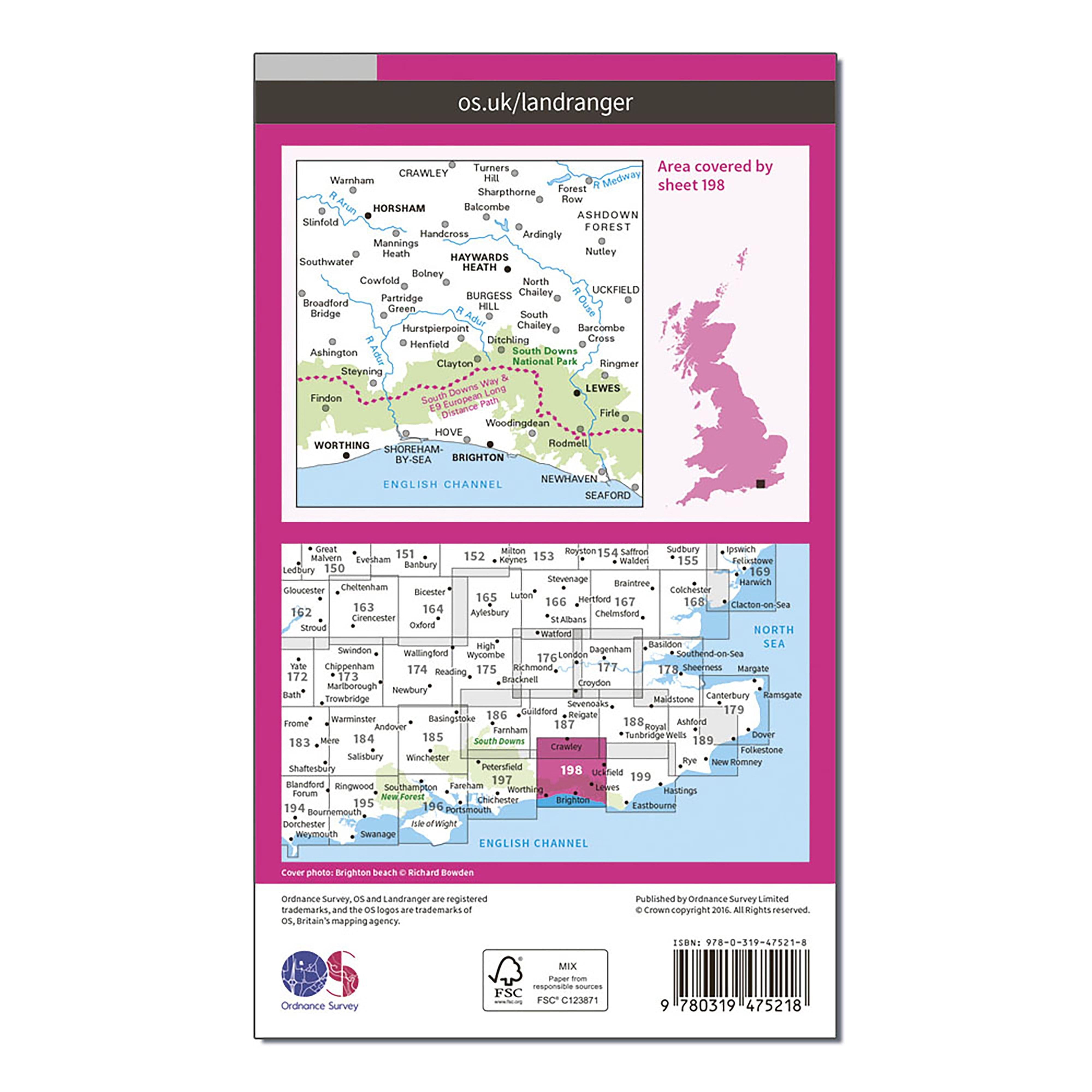 Landranger Active 198 Brighton & Lewes, Haywards Heath Map With Digital Version