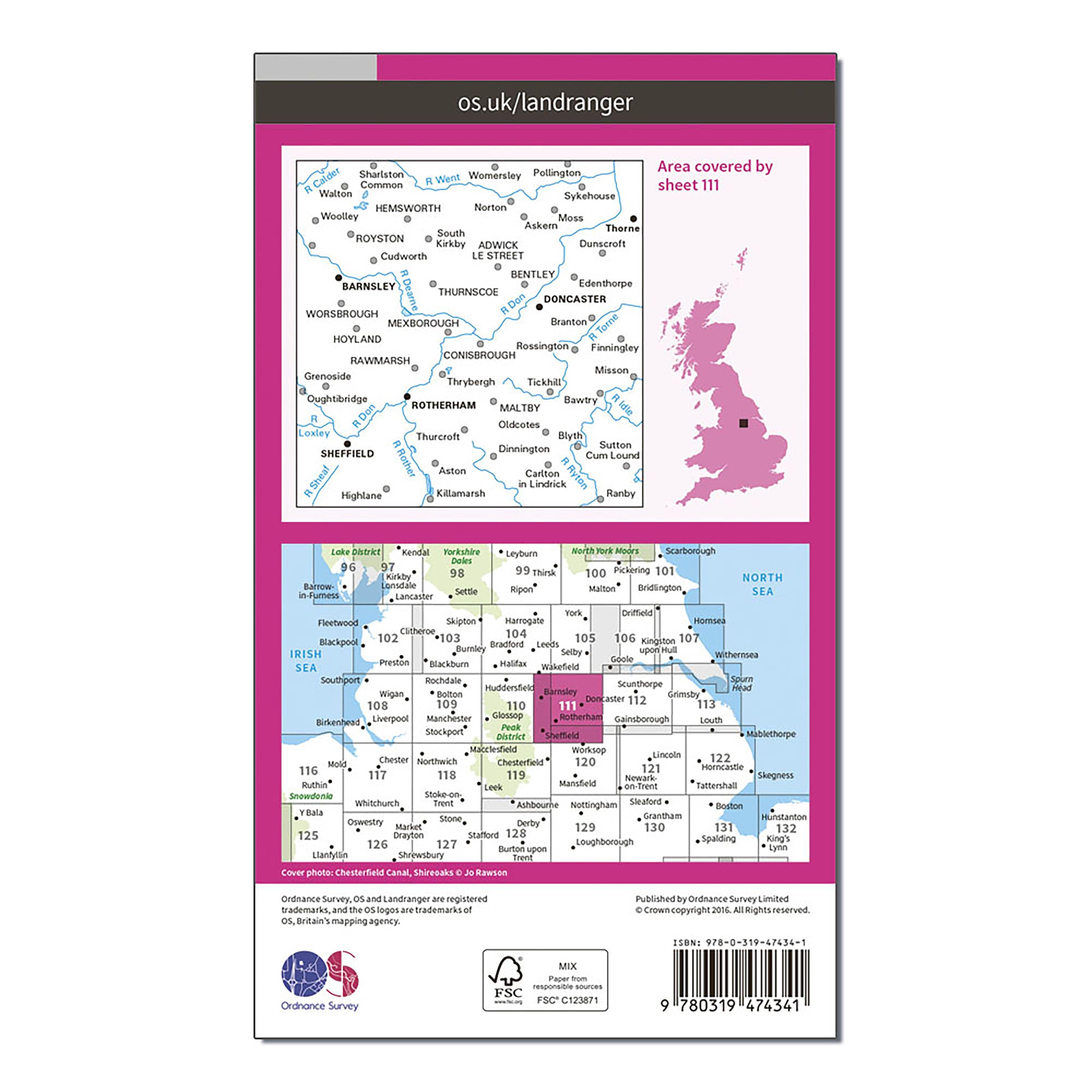 Landranger Active 111 Sheffield & Doncaster, Rotherham, Barnsley & Thorne Map With Digital Version