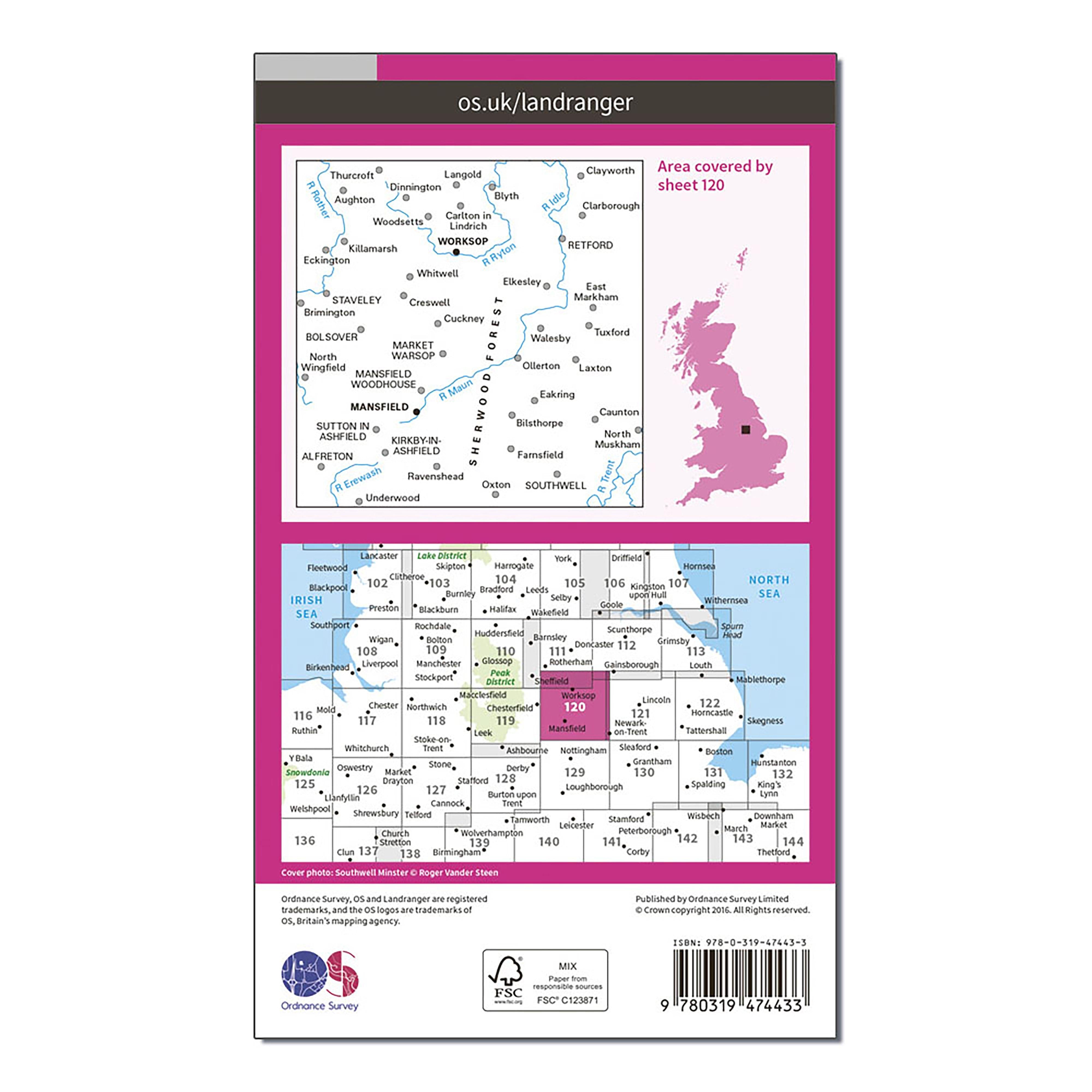 Landranger Active 120 Mansfield & Worksop, Sherwood Forest Map With Digital Version
