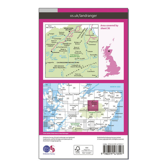 Landranger Active 36 Grantown, Aviemore & Cairngorm Mountains Map With Digital Version