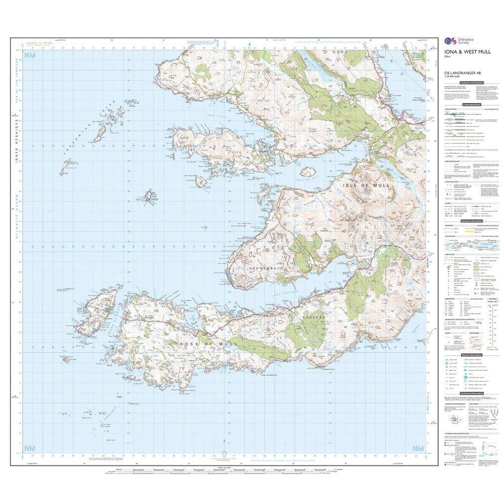 Landranger Active 48 Iona & West Mull, Ulva Map With Digital Version