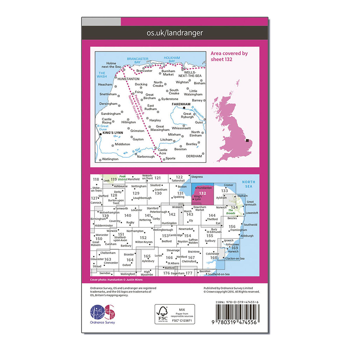 Landranger Active 132 North West Norfolk, King's Lynn & Fakenham Map With Digital Version