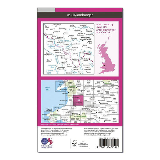 Landranger Active 136 Newtown & Llanidloes Map With Digital Version