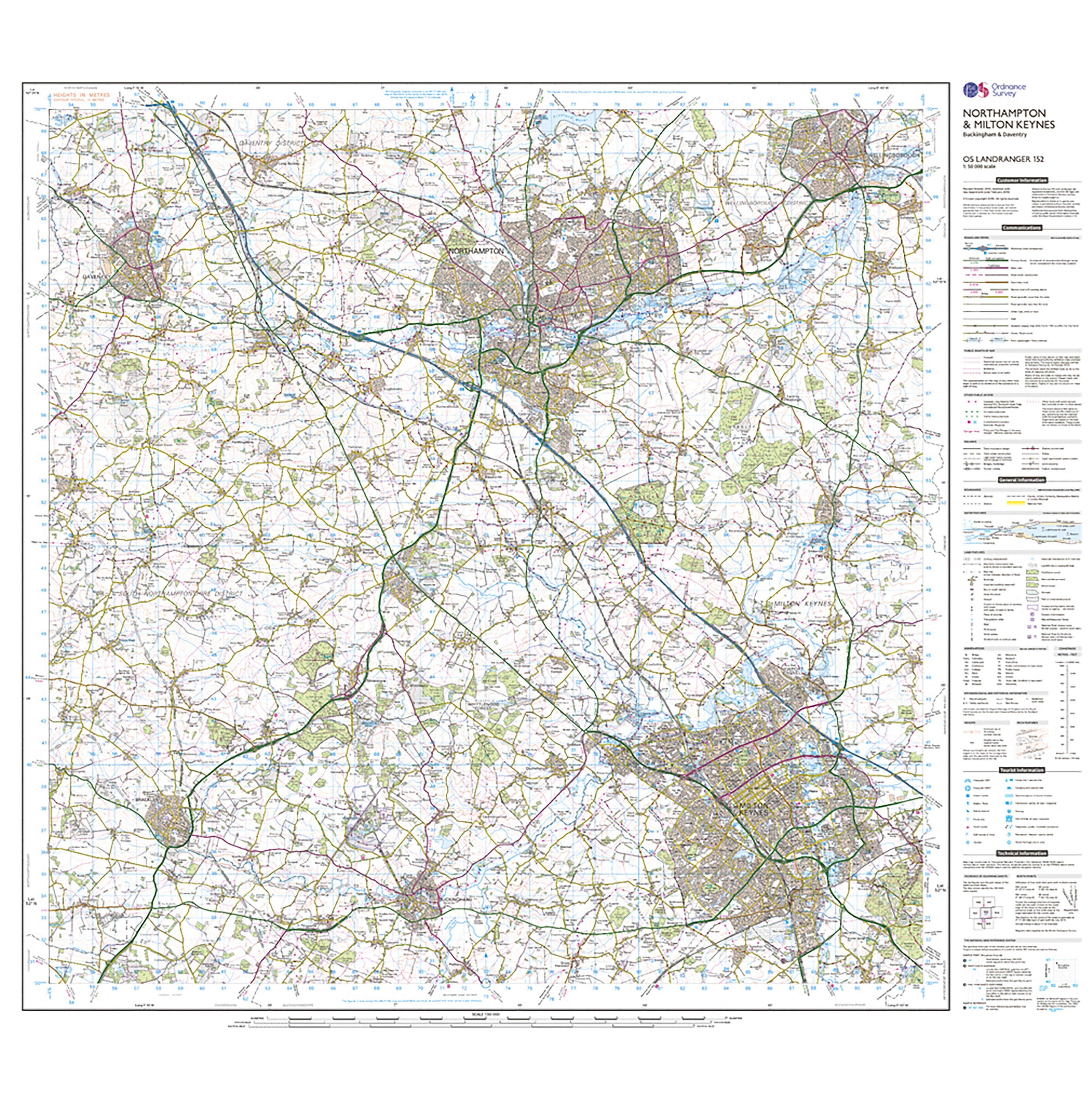 Landranger Active 152 Northampton, Milton Keynes, Buckingham & Daventry Map With Digital Version
