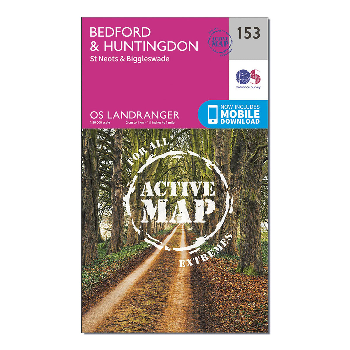 Landranger Active 153 Bedford, Huntingdon, St. Neots & Biggleswade Map With Digital Version