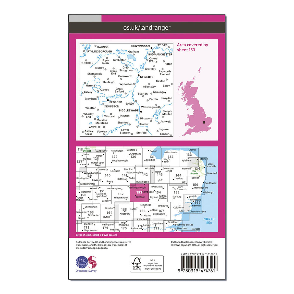 Landranger Active 153 Bedford, Huntingdon, St. Neots & Biggleswade Map With Digital Version