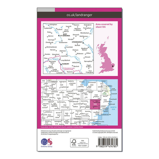 Landranger Active 155 Bury St Edmunds, Sudbury & Stowmarket Map With Digital Version