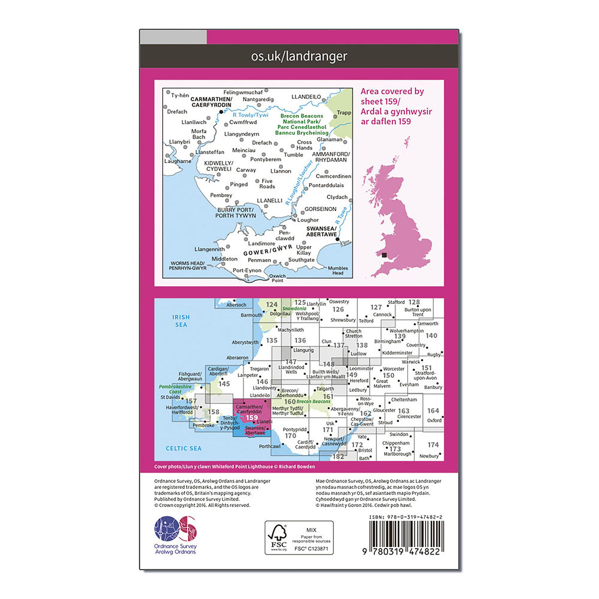 Landranger Active 159 Swansea & Gower, Carmarthen Map With Digital Version