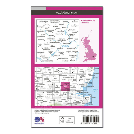 Landranger Active 166 Luton, Hertford, Hitchin & St Albans Map With Digital Version