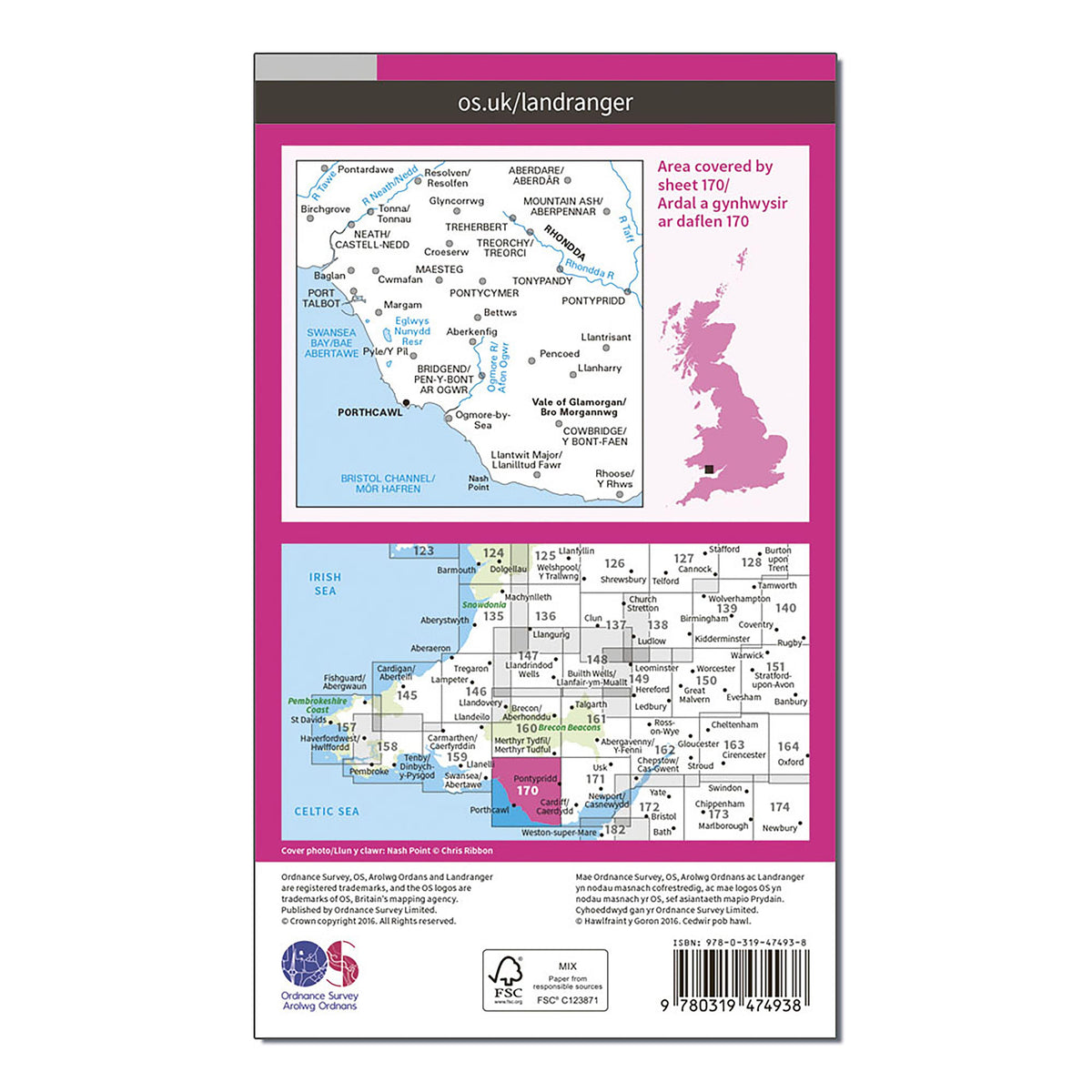 Landranger Active 170 Vale of Glamorgan, Rhondda & Porthcawl Map With Digital Version