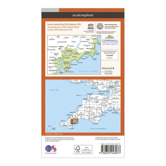Explorer 105 Falmouth & Mevagissey Map With Digital Version