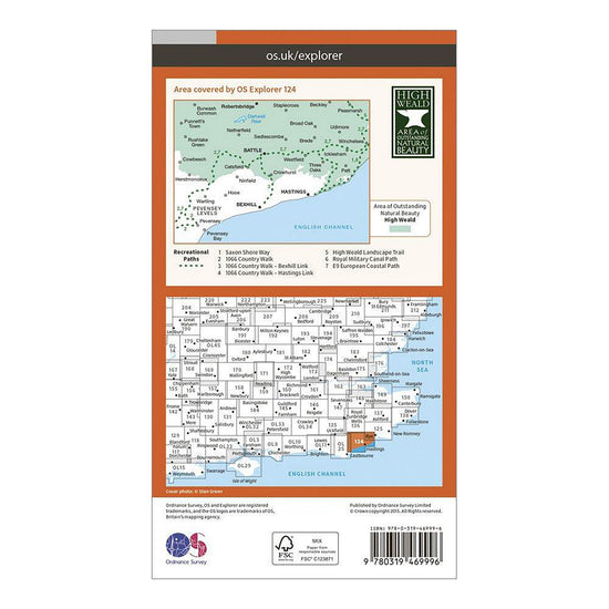 Explorer Active 124 Hastings & Bexhill Map With Digital Version