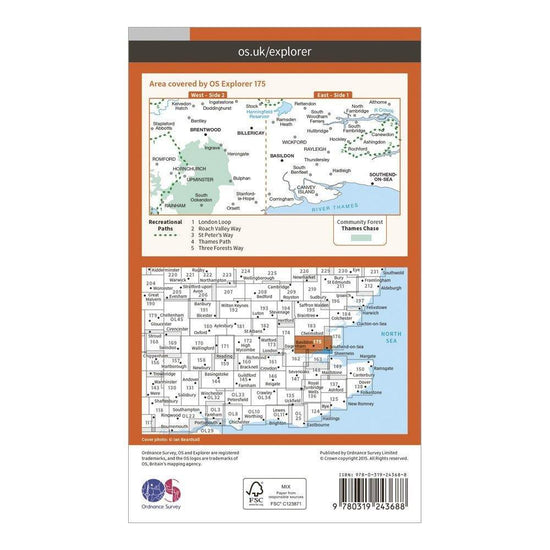Explorer 175 Southend-on-Sea & Basildon Map With Digital Version