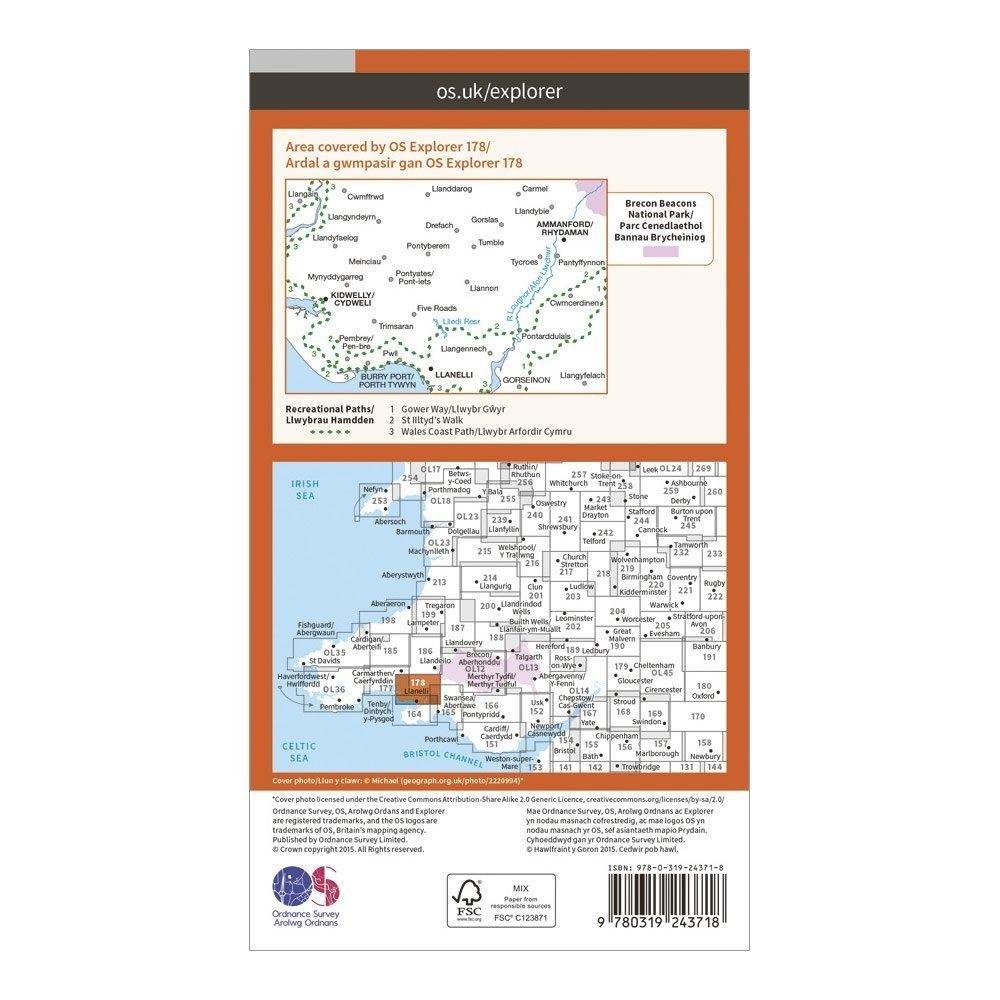 Explorer 178 Llanelli & Ammanford Map With Digital Version