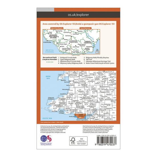 Explorer Active 151 Cardiff & Bridgend Map With Digital Version