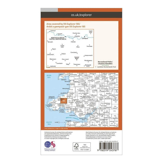 Explorer 185 Newcastle Emlyn, Llandysul & Cynwyl Elfed Map With Digital Version