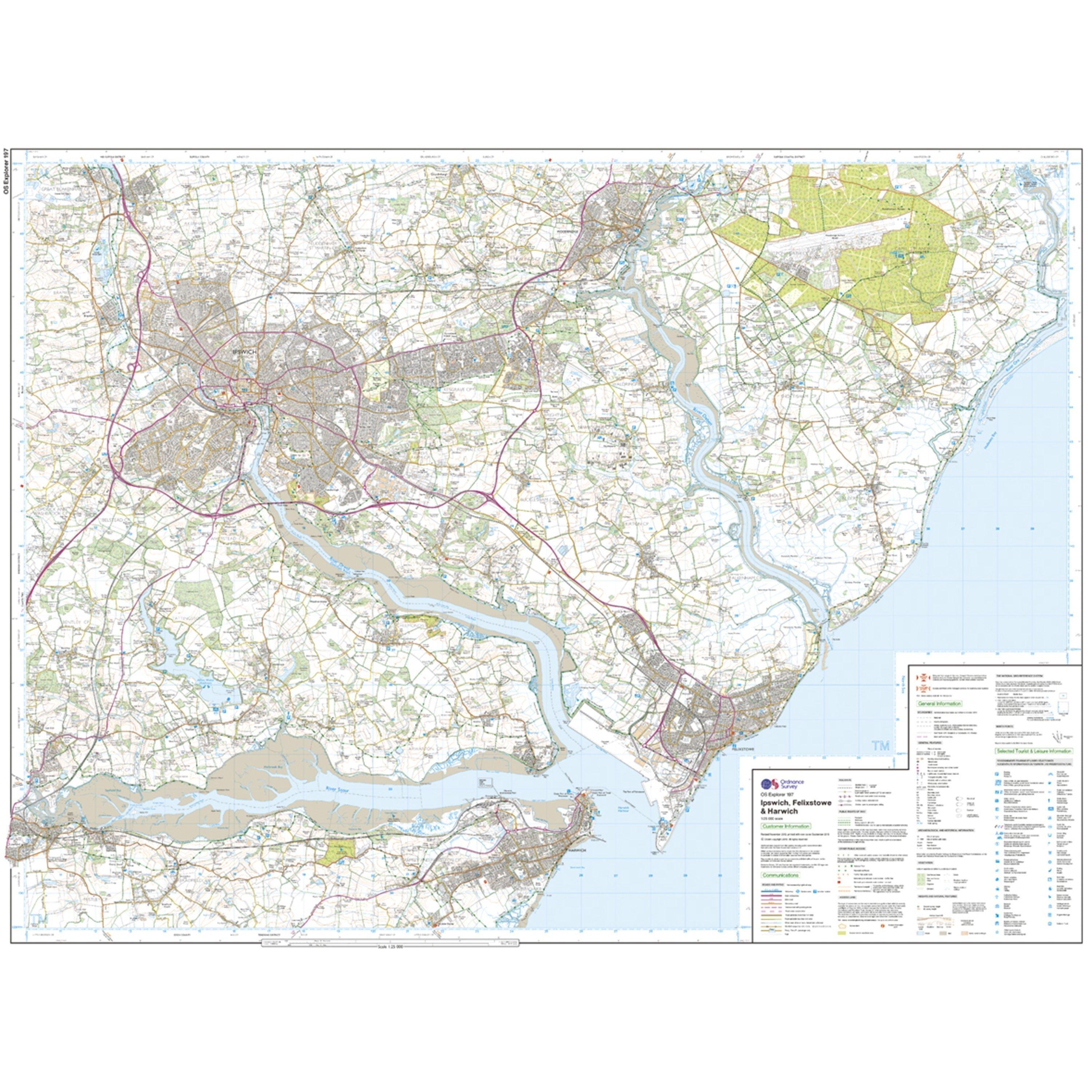Explorer 197 Ipswich, Felixstowe & Harwich Map With Digital Version