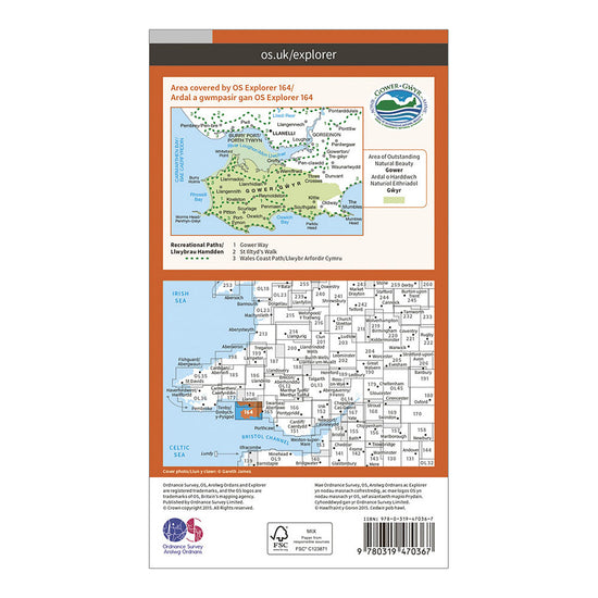 Explorer Active 164 Gower & Llanelli Map With Digital Version