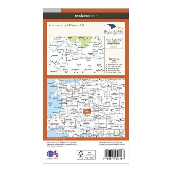 Explorer 203 Ludlow, Tenbury Wells & Cleobury Mortimer Map With Digital Version