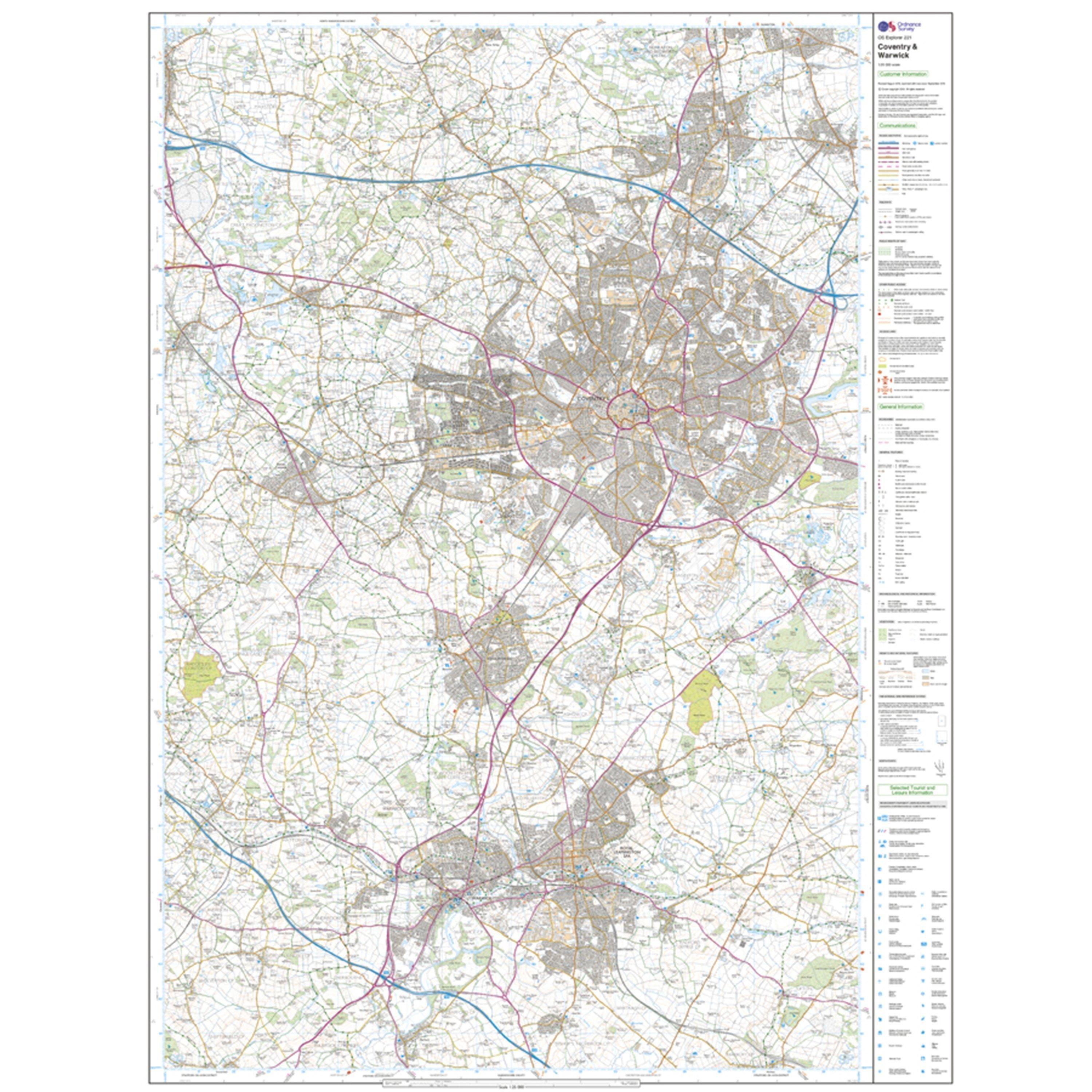 Explorer 221 Coventry, Warwick, Royal Leamington Spa & Kenilworth Map With Digital Version