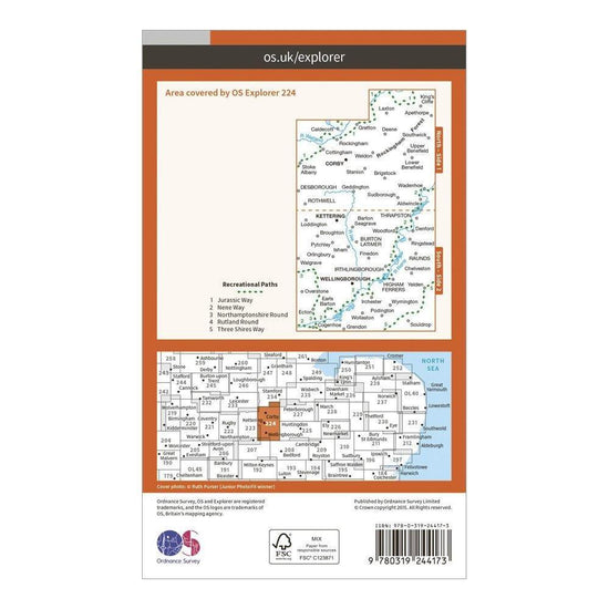 Explorer 224 Corby, Kettering & Wellingborough Map With Digital Version