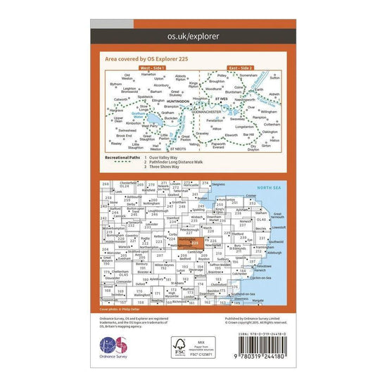 Explorer 225 Huntingdon, St Ives & Grafham Water Map With Digital Version