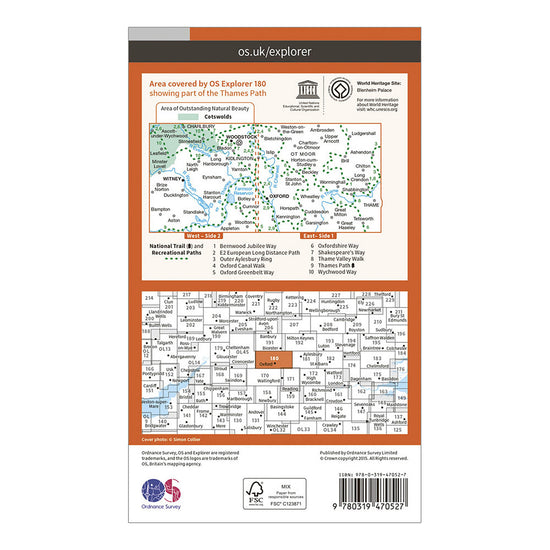 Explorer Active 180 Oxford, Witney & Woodstock Map With Digital Version