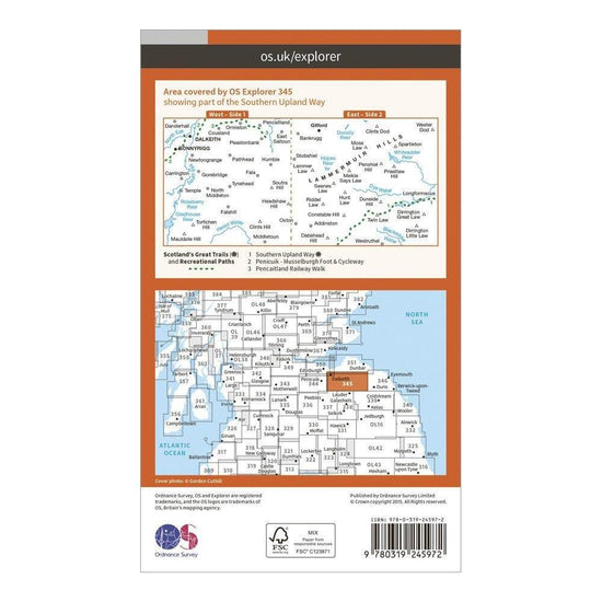 Explorer 345 Lammermuir Hills Map With Digital Version
