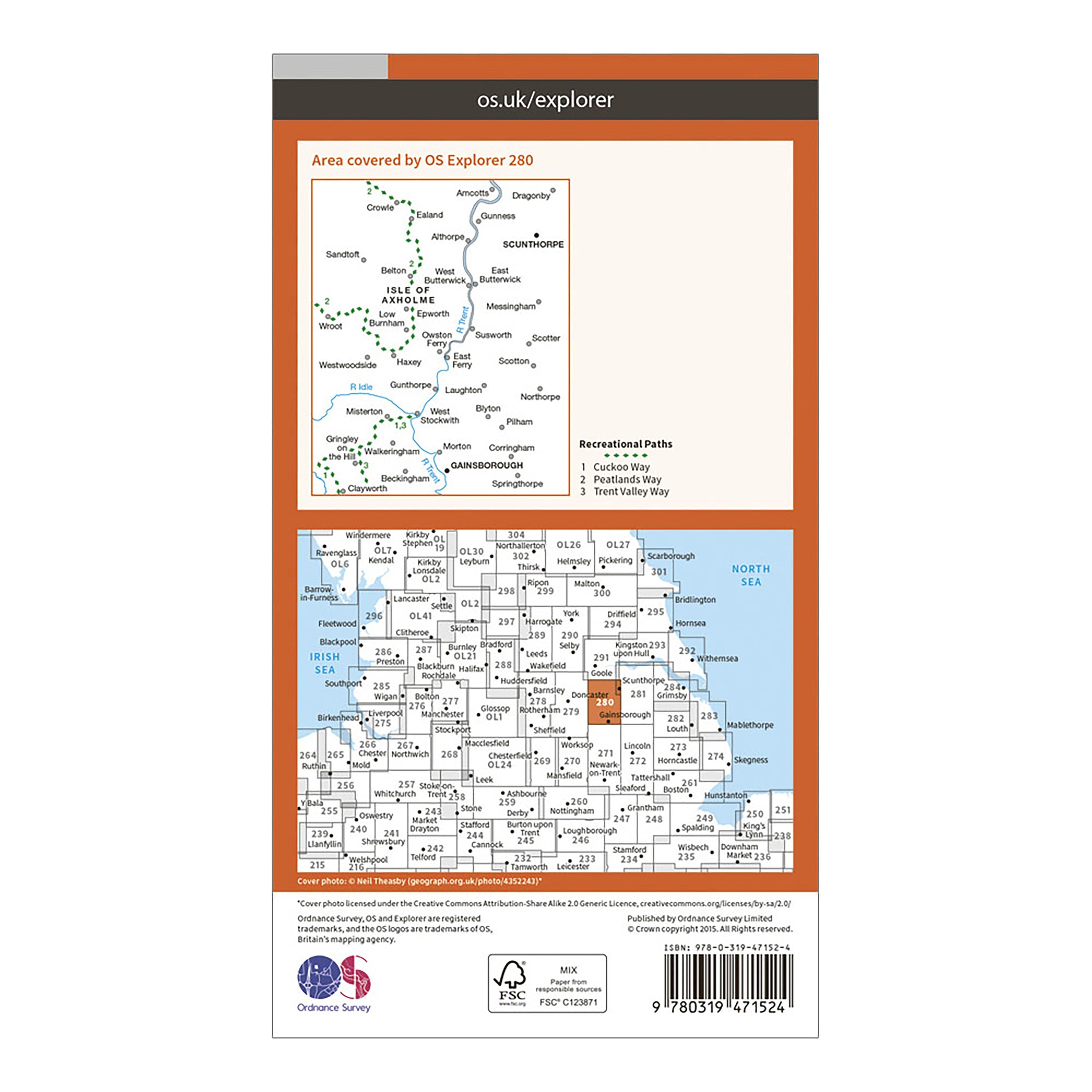 Explorer Active 280 Isle of Axholme, Scunthorpe & Gainsborough Map With Digital Version