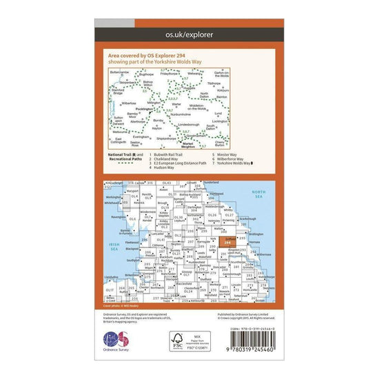 Explorer 294 Market Weighton & Yorkshire Wolds Central Map With Digital Version