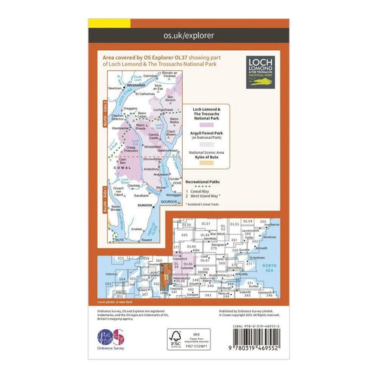 Explorer Active OL37 Cowal East Dunoon & Inveraray Map With Digital Version
