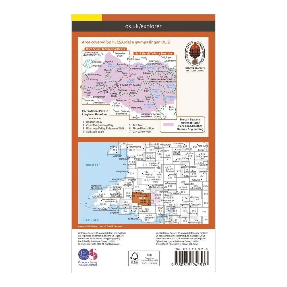 Explorer OL12 Brecon Beacons National Park - Western & Central Areas Map With Digital Version