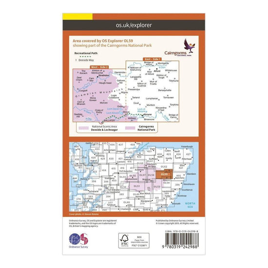 Explorer OL59 Aboyne, Alford & Strathdon Map With Digital Version